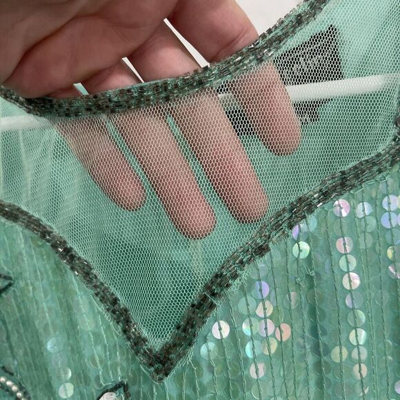 Vtg Royal Feelings Sz M Blouse Sequin Beaded Floral Top Sea Foam Green Cruise - Picture 3 of 13